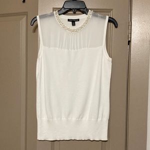 NWOT Cable & Gauge Dressy Sleeveless Sweater- Mesh & Pearl Design- White- Medium